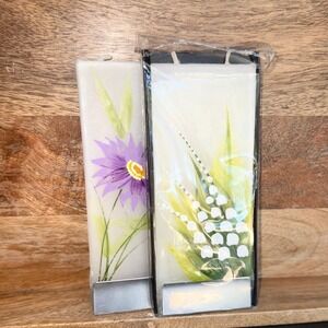 Flatyz Flat Hand Painted Candles Set of 2 Purple Flower Lily of the Valley